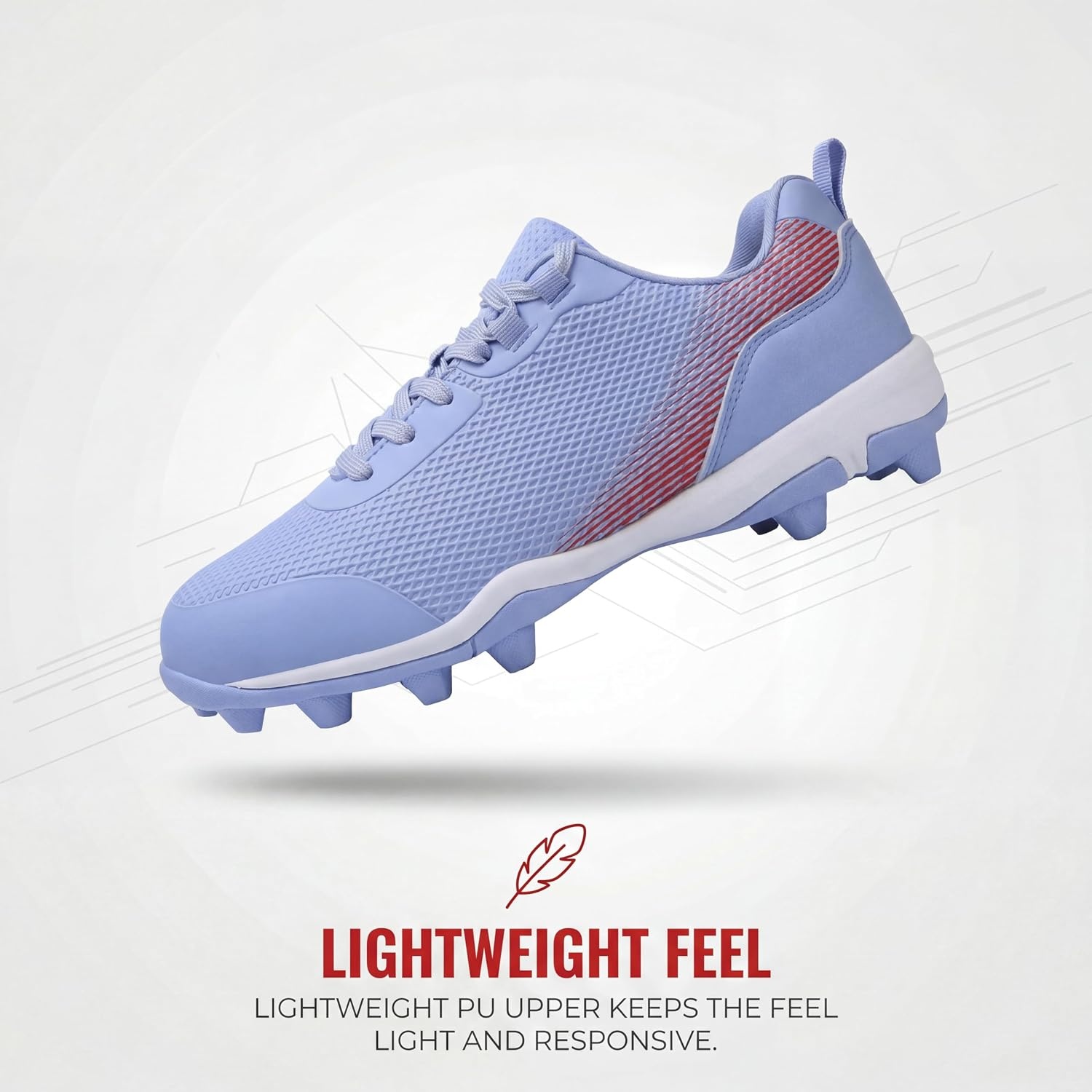image:imageSoftball Cleats for Women Baseball Cleats Lacrosse Molded Womens softball baseball cleats with lightweight PU upper lace up fit and molded rubber studs for dirt grass and turf fieldsLightblue