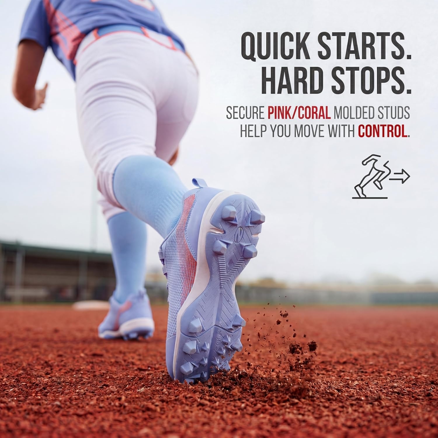 image:imageSoftball Cleats for Women Baseball Cleats Lacrosse Molded Womens softball baseball cleats with lightweight PU upper lace up fit and molded rubber studs for dirt grass and turf fieldsLightblue