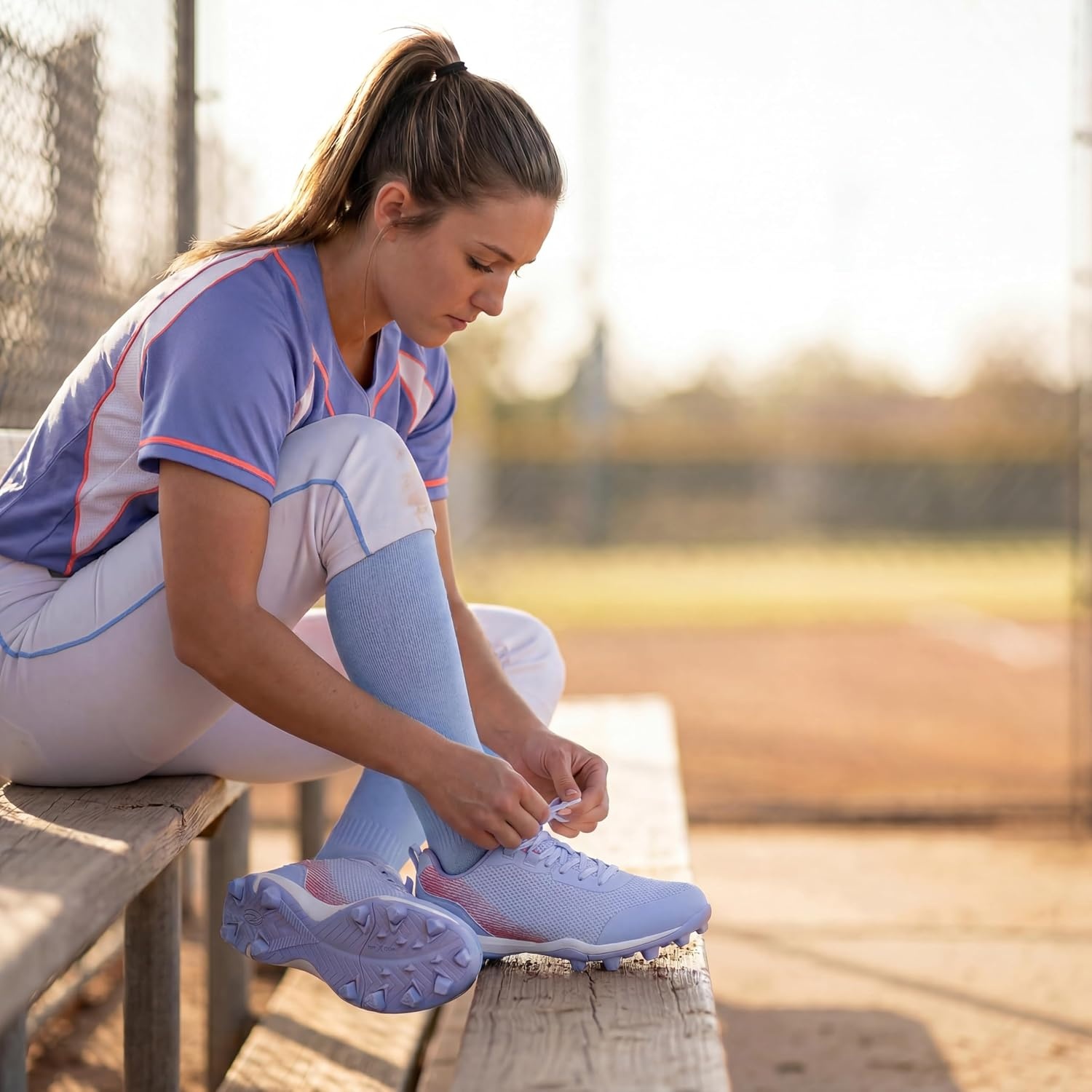 image:imageSoftball Cleats for Women Baseball Cleats Lacrosse Molded Womens softball baseball cleats with lightweight PU upper lace up fit and molded rubber studs for dirt grass and turf fieldsLightblue