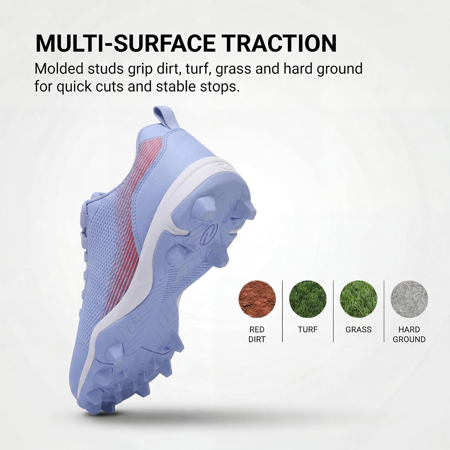 image:imageSoftball Cleats for Women Baseball Cleats Lacrosse Molded Womens softball baseball cleats with lightweight PU upper lace up fit and molded rubber studs for dirt grass and turf fieldsLightblue
