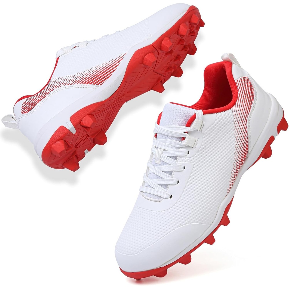 image:imageSoftball Cleats for Women Baseball Cleats Lacrosse Molded  Womens softball baseball cleats with lightweight PU upper lace up fit and molded rubber studs for dirt grass and turf fieldsWhite