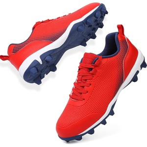 Softball Cleats for Women Baseball Cleats Lacrosse Molded | Womens softball baseball cleats with lightweight PU upper lace up fit and molded rubber studs for dirt grass and turf fields(Red)