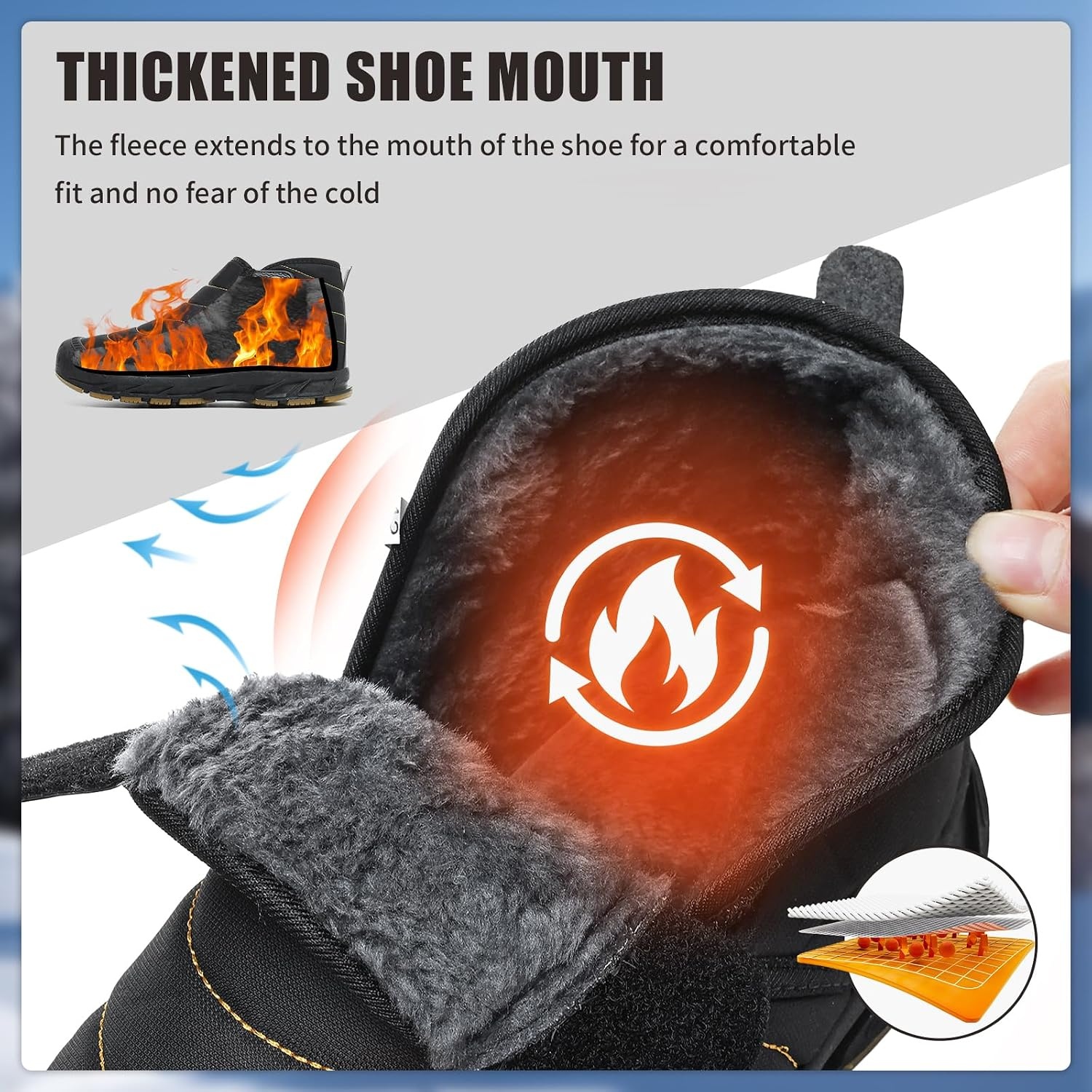 image:imageMens Snow Boots Winter Velcro Water Resistant Fur Lined Slip On Ankle BootBlackyellow