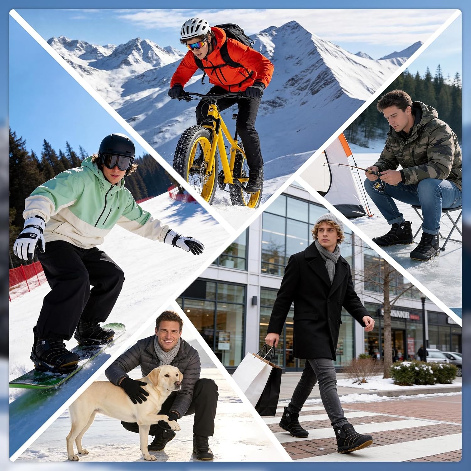 image:imageMens Snow Boots Winter Velcro Water Resistant Fur Lined Slip On Ankle BootBlackyellow