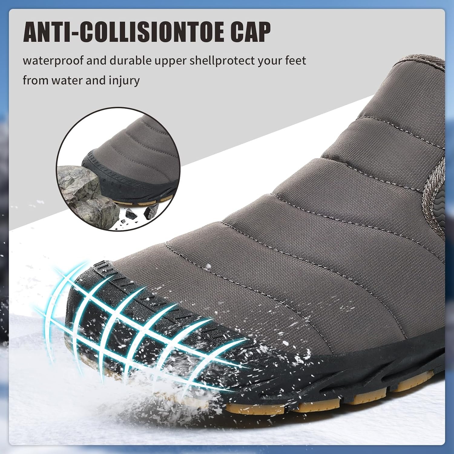 image:imageMens Snow Boots Winter Velcro Water Resistant Fur Lined Slip On Ankle BootDarkbrown