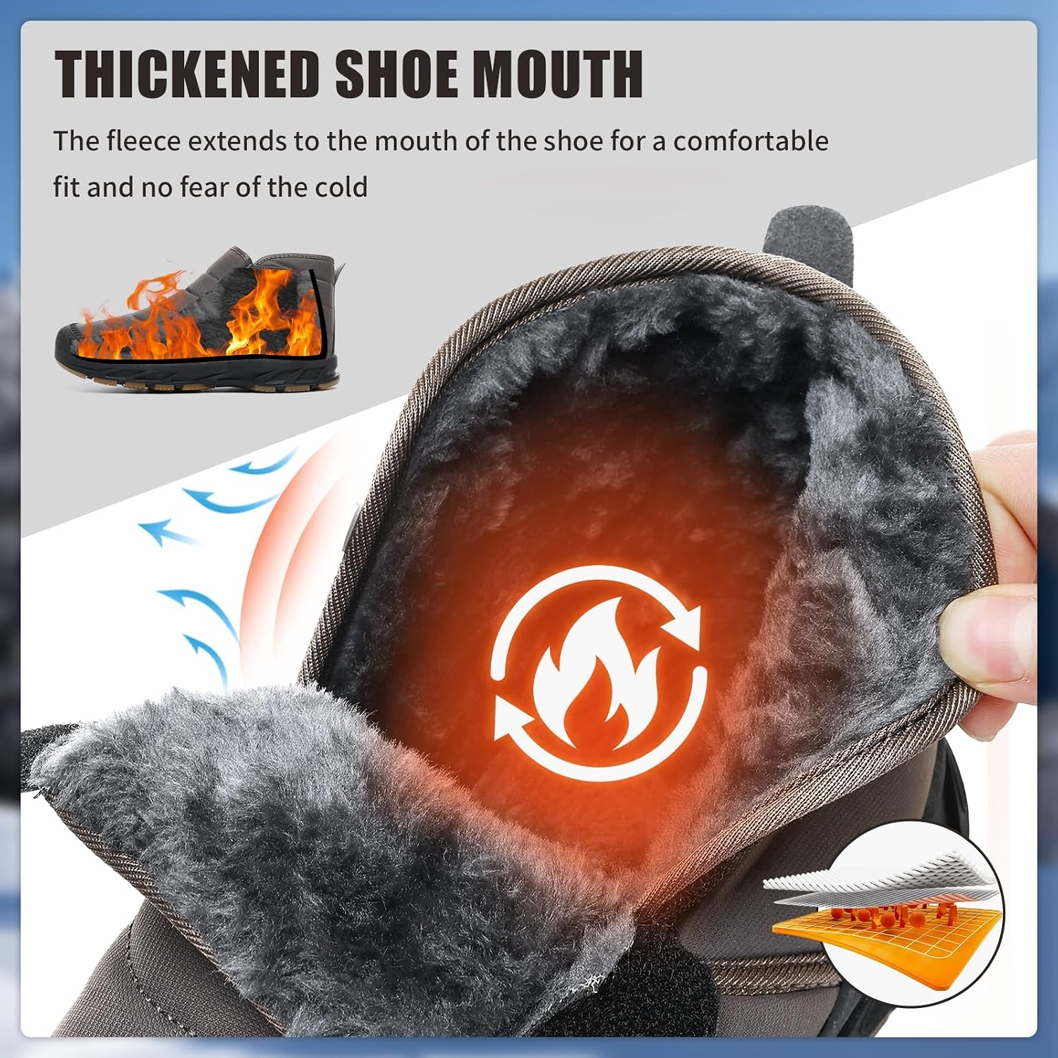 image:imageMens Snow Boots Winter Velcro Water Resistant Fur Lined Slip On Ankle BootDarkbrown