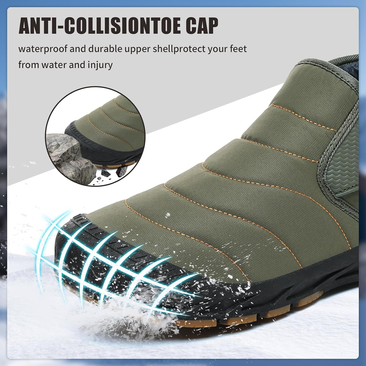 image:imageMens Snow Boots Winter Velcro Water Resistant Fur Lined Slip On Ankle BootGreen