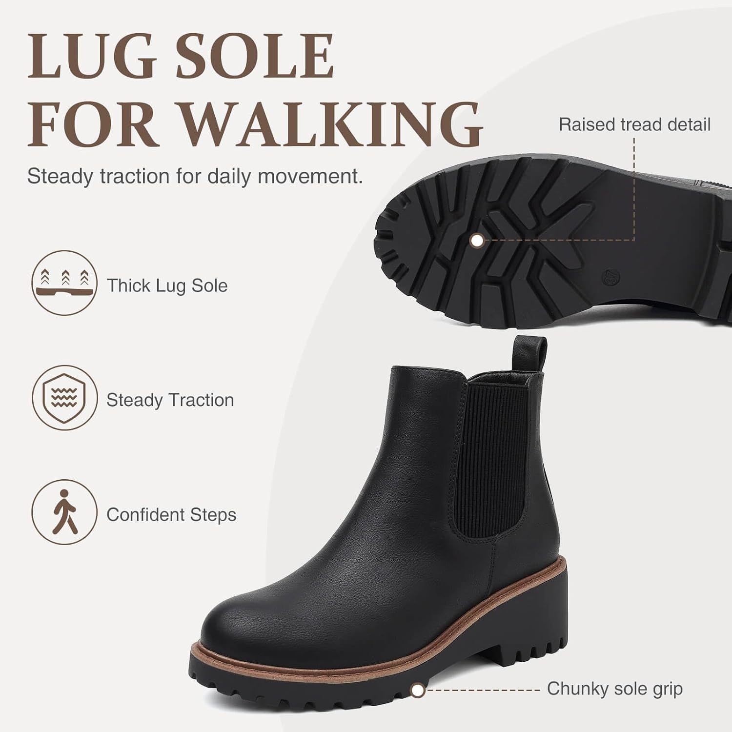 image:imageWomens Chelsea Wedge Boots Side Zip Lug Sole Round Toe Fall Ankle BootsBlack