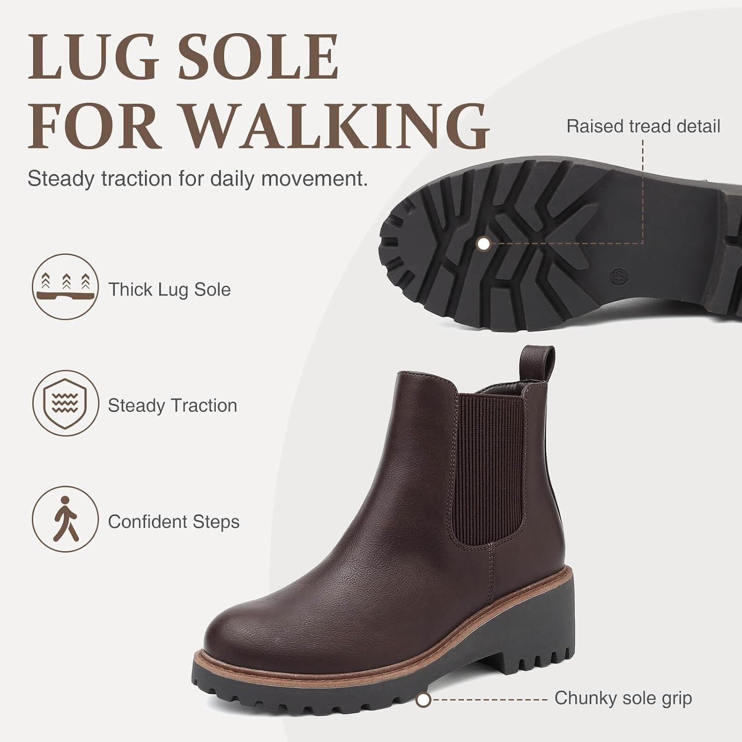 image:imageWomens Chelsea Wedge Boots Side Zip Lug Sole Round Toe Fall Ankle BootsBrown