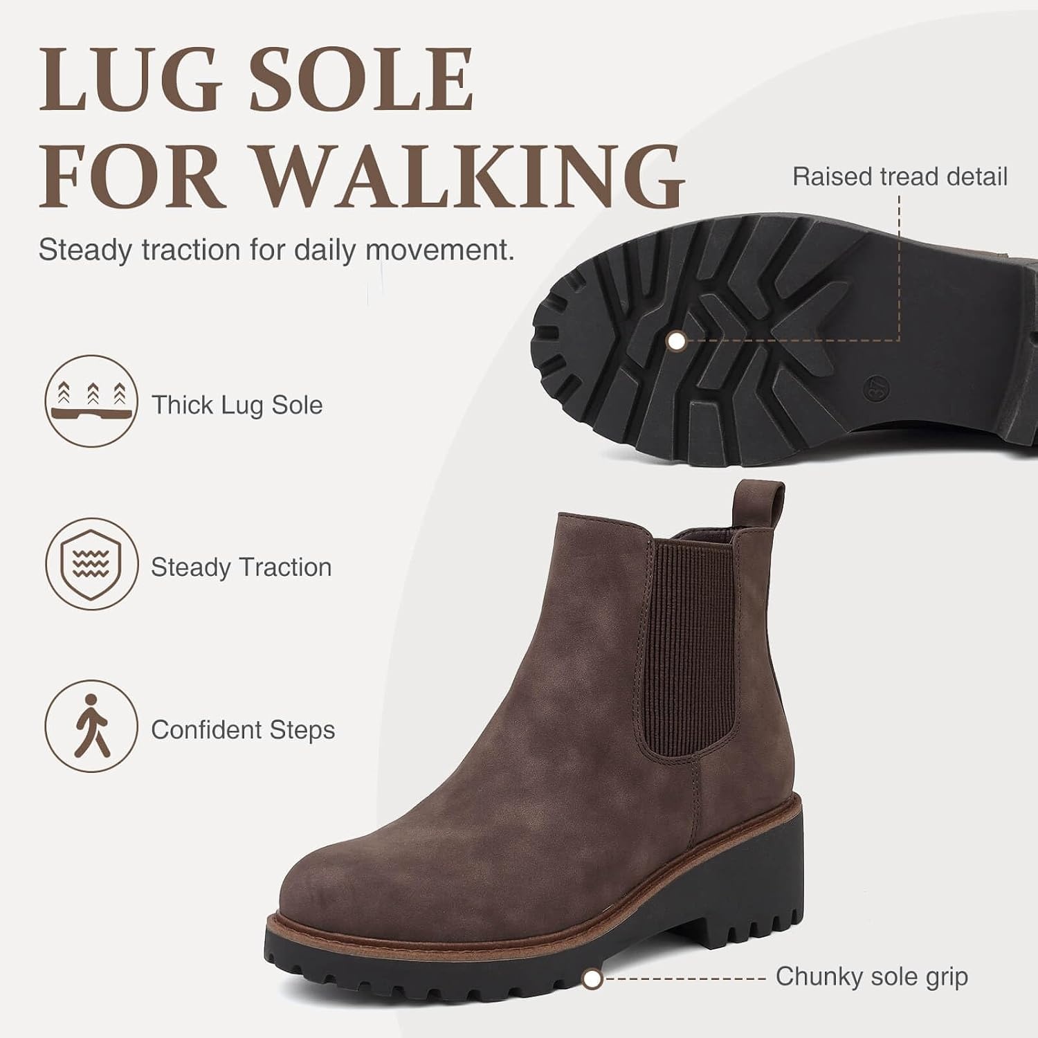 image:imageWomens Chelsea Wedge Boots Side Zip Lug Sole Round Toe Fall Ankle BootsBrownmatte