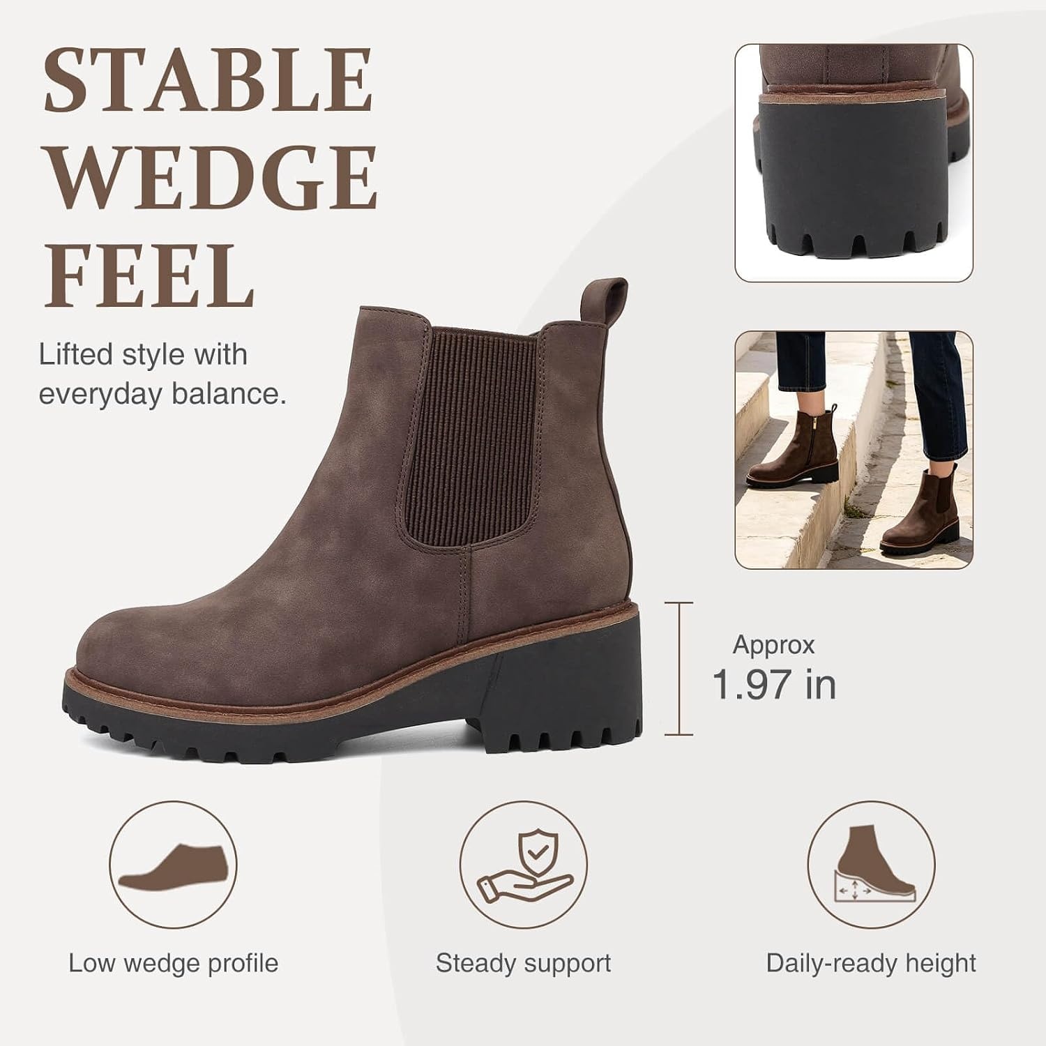 image:imageWomens Chelsea Wedge Boots Side Zip Lug Sole Round Toe Fall Ankle BootsBrownmatte