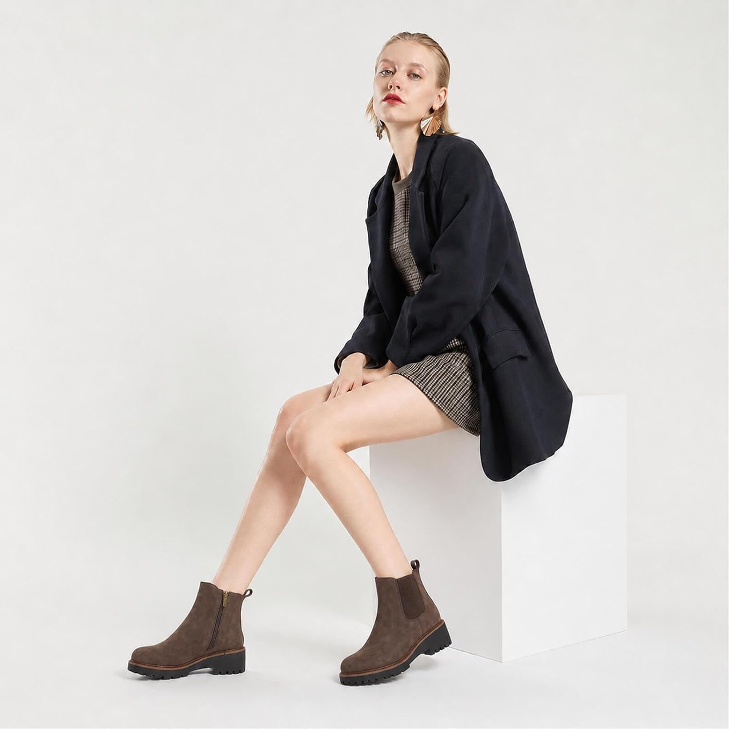image:imageWomens Chelsea Wedge Boots Side Zip Lug Sole Round Toe Fall Ankle BootsBrownmatte