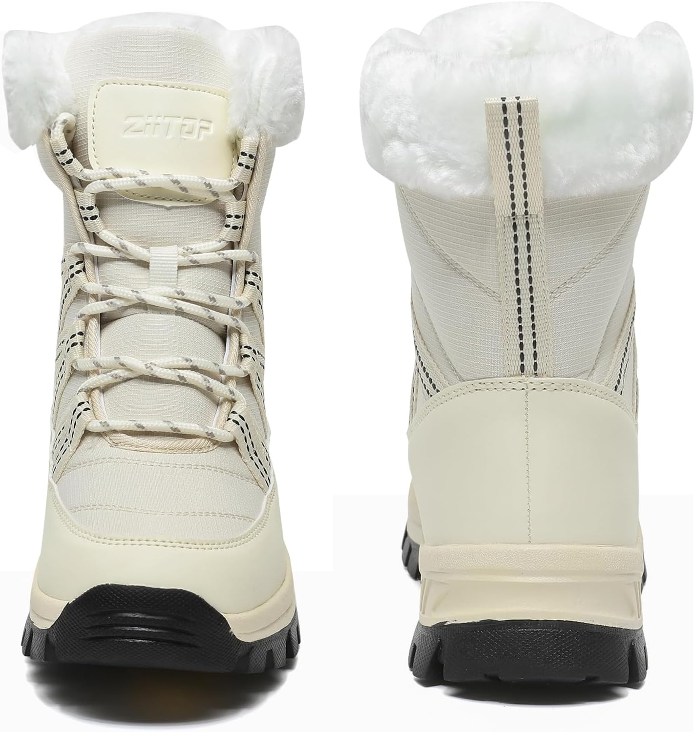 image:imageWomens Snow Boots Warm Fur Lined Winter Boots Mid Calf Waterproof Anti SlipBeige