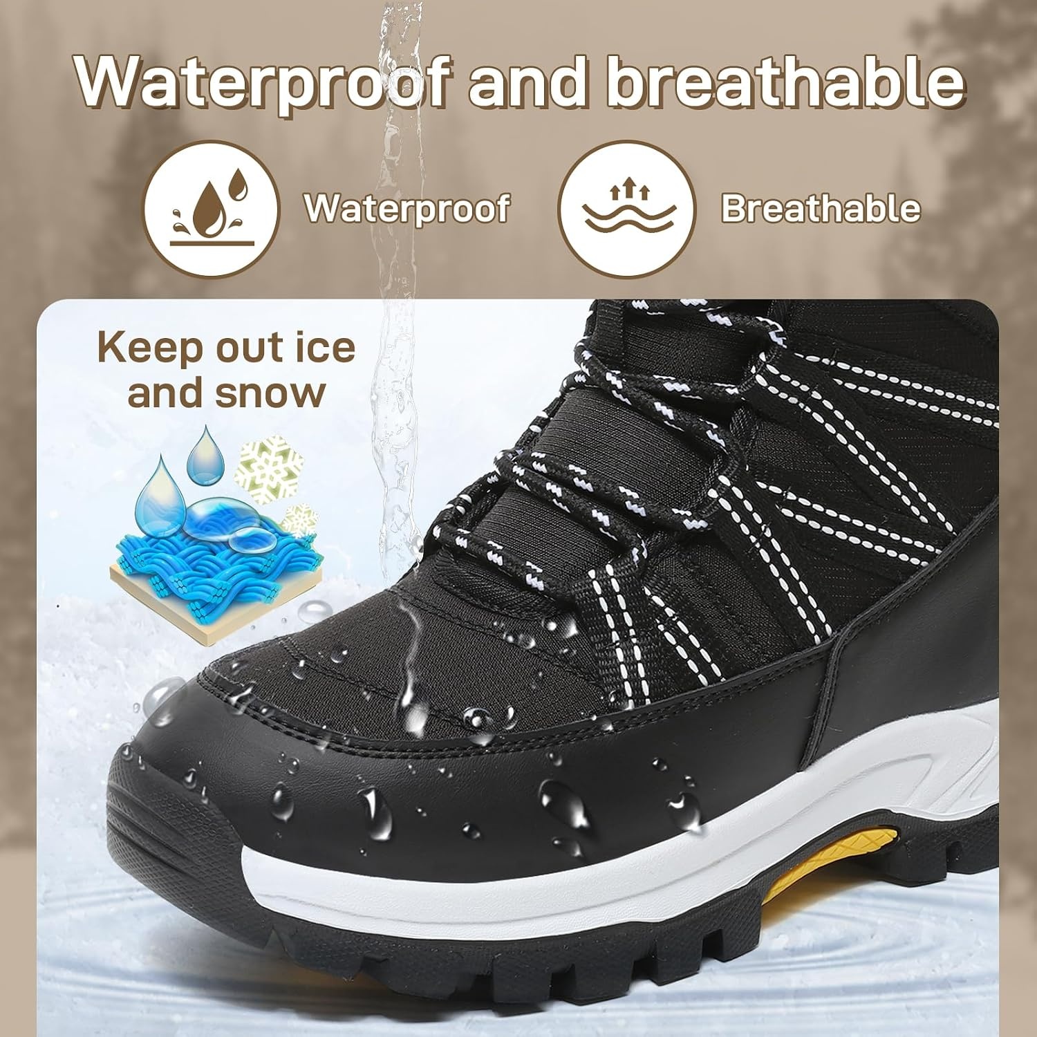 image:imageWomens Snow Boots Warm Fur Lined Winter Boots Mid Calf Waterproof Anti SlipBlack