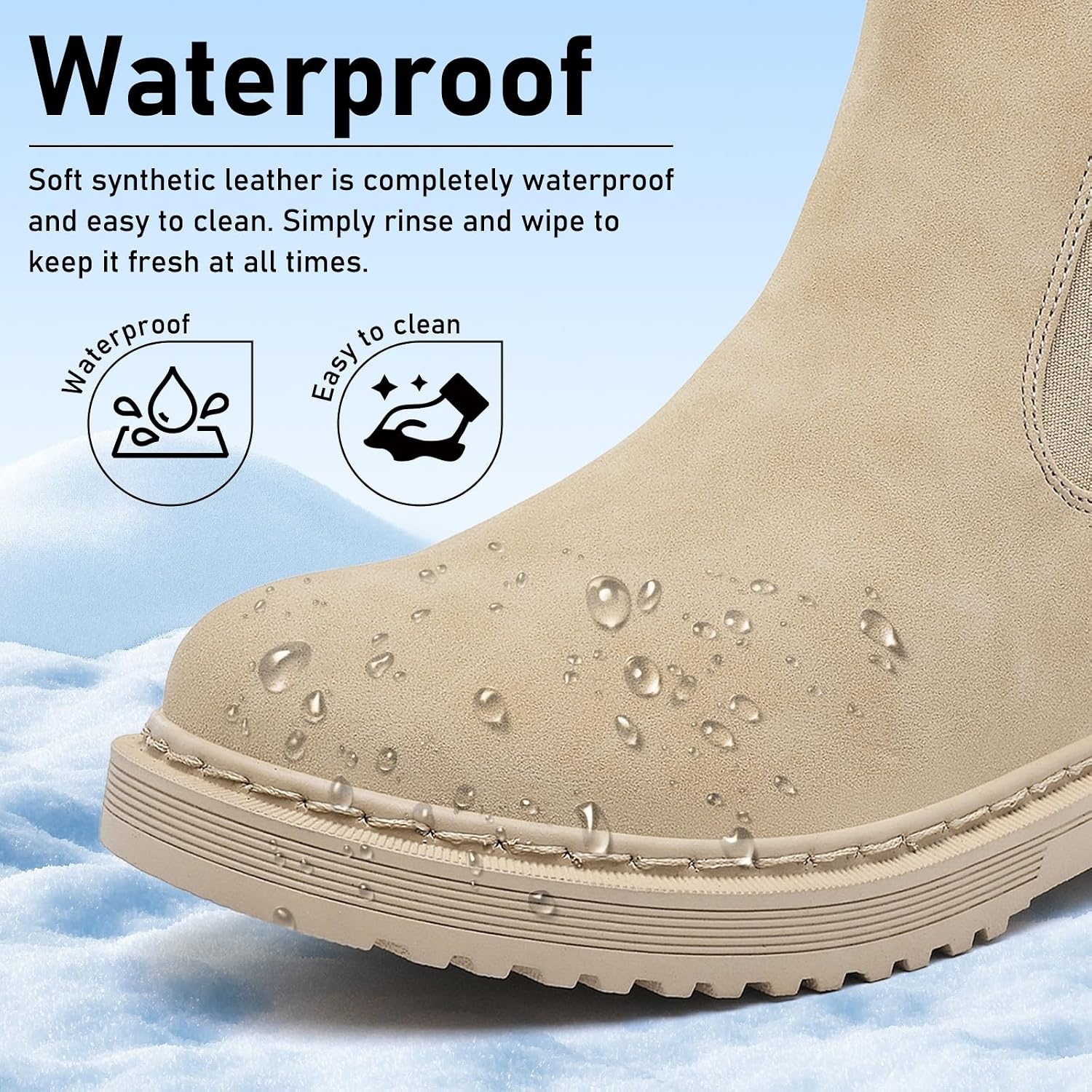 image:imageWomens Winter Chelsea Boots Warm Faux Fur Lined Chunky Lug Ankle BootiesApricot