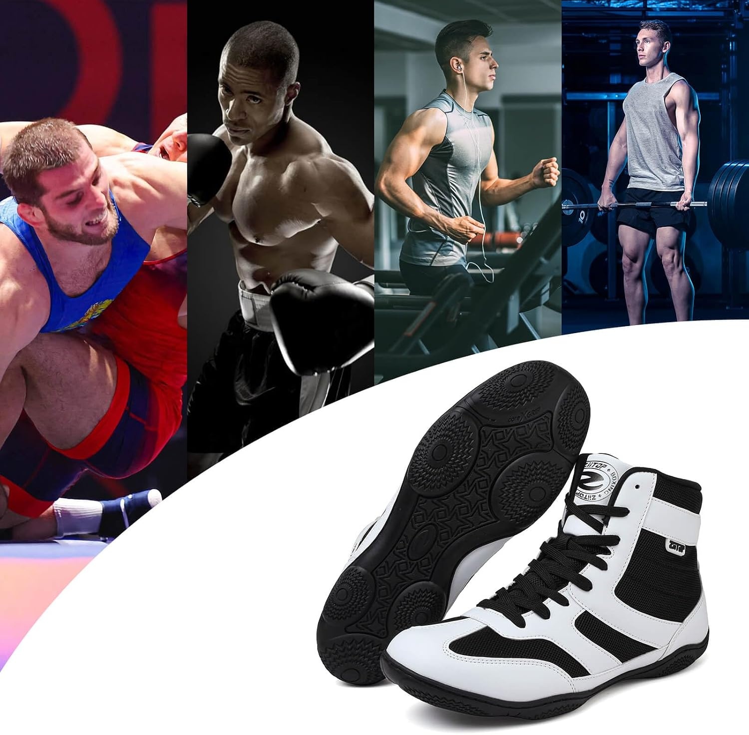 image:imageWrestling Shoes Men Boxing Shoe for Men Weightlifting Powerlifting DeadliftBlackWhite