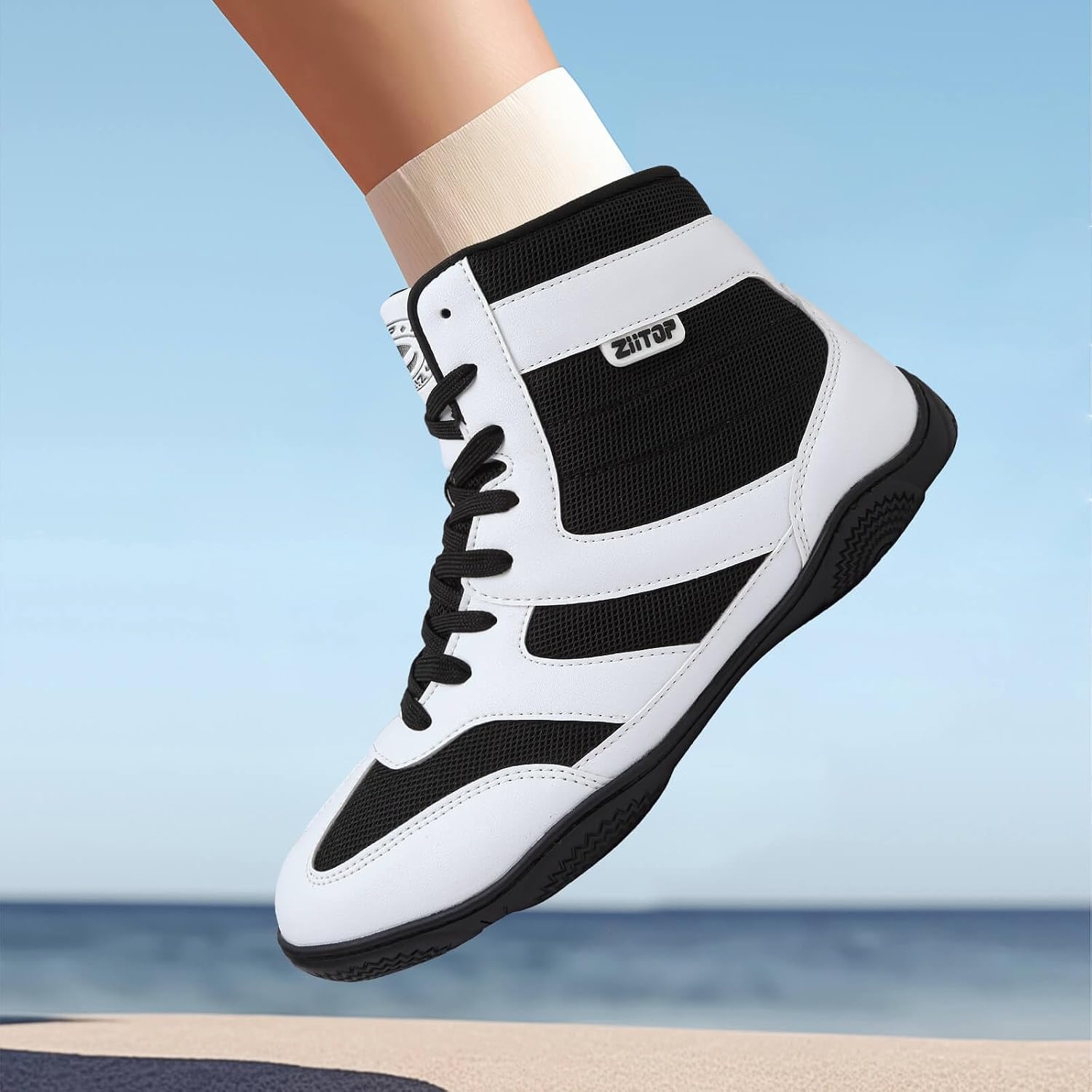 image:imageWrestling Shoes Men Boxing Shoe for Men Weightlifting Powerlifting DeadliftBlackWhite