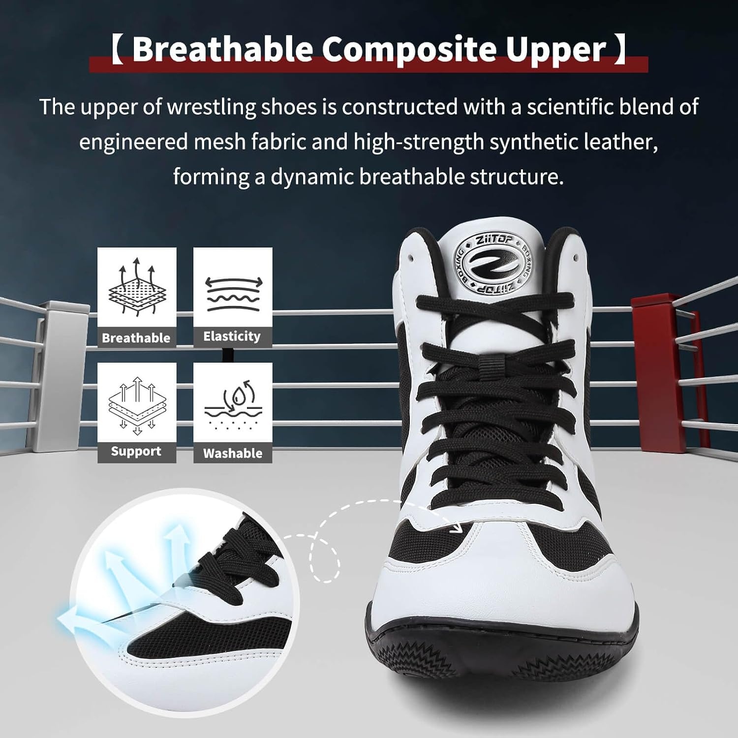image:imageWrestling Shoes Men Boxing Shoe for Men Weightlifting Powerlifting DeadliftBlackWhite