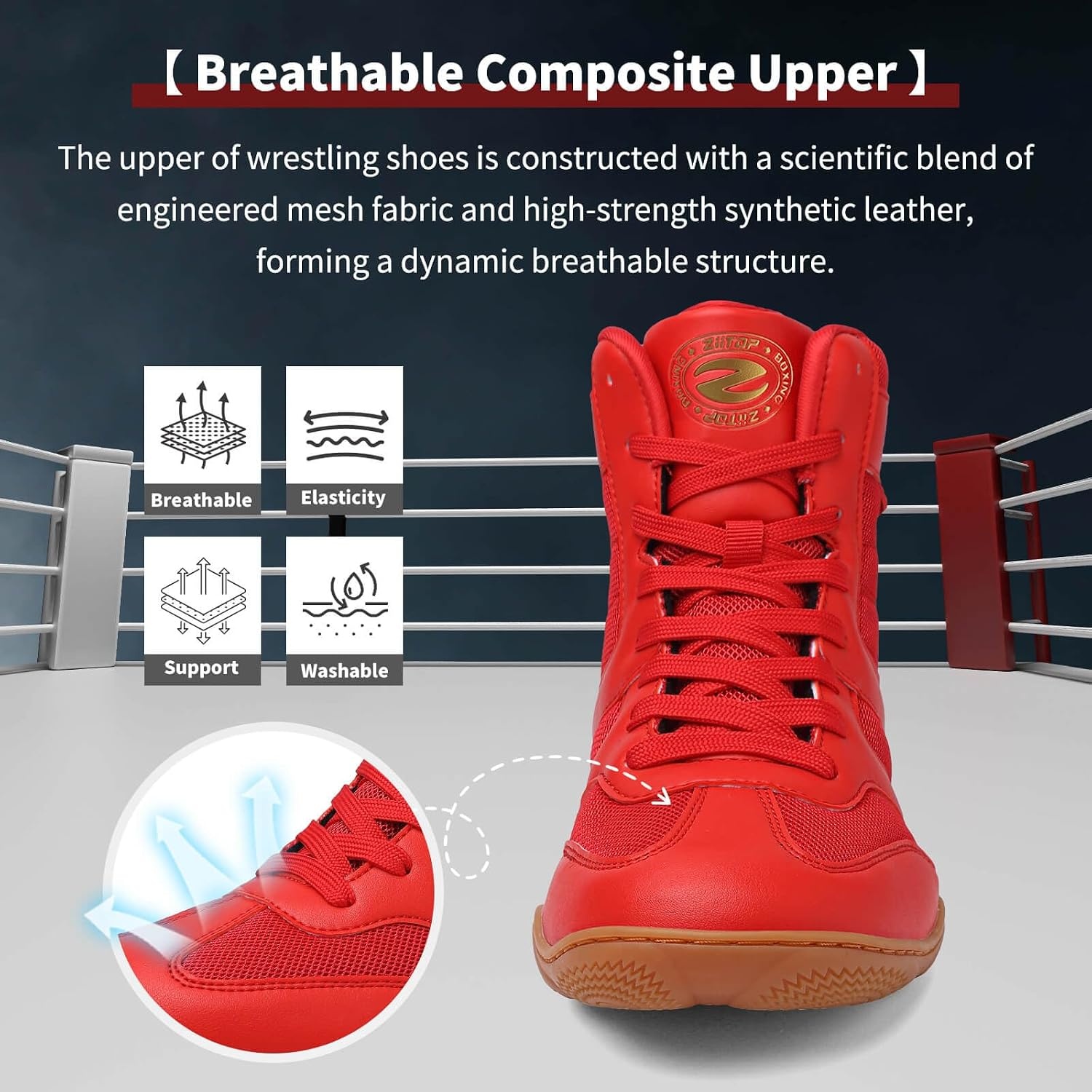 image:imageWrestling Shoes Men Boxing Shoe for Men Weightlifting Powerlifting DeadliftRed