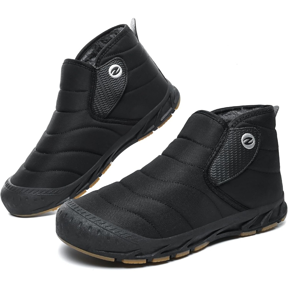 image:imageMens Snow Boots Winter Velcro Water Resistant Fur Lined Slip On Ankle BootAllblack