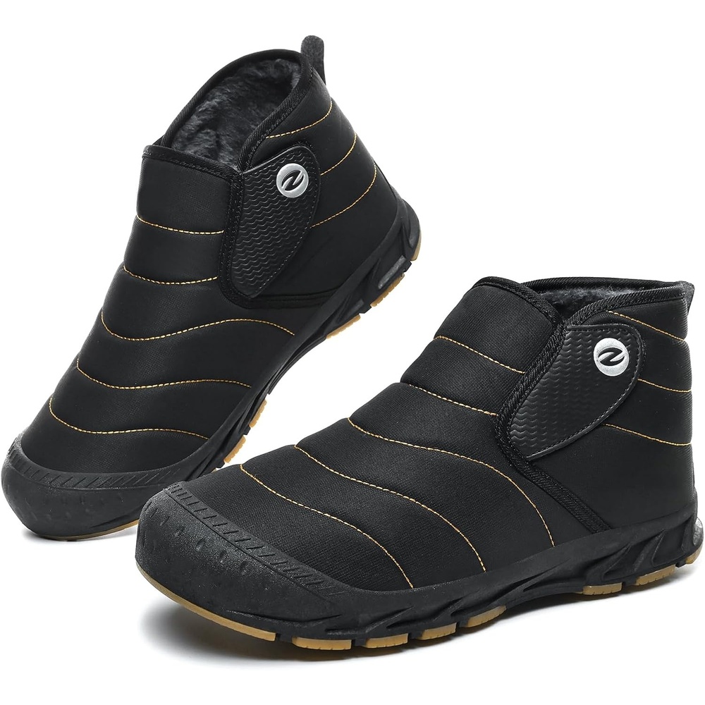 image:imageMens Snow Boots Winter Velcro Water Resistant Fur Lined Slip On Ankle BootBlackyellow