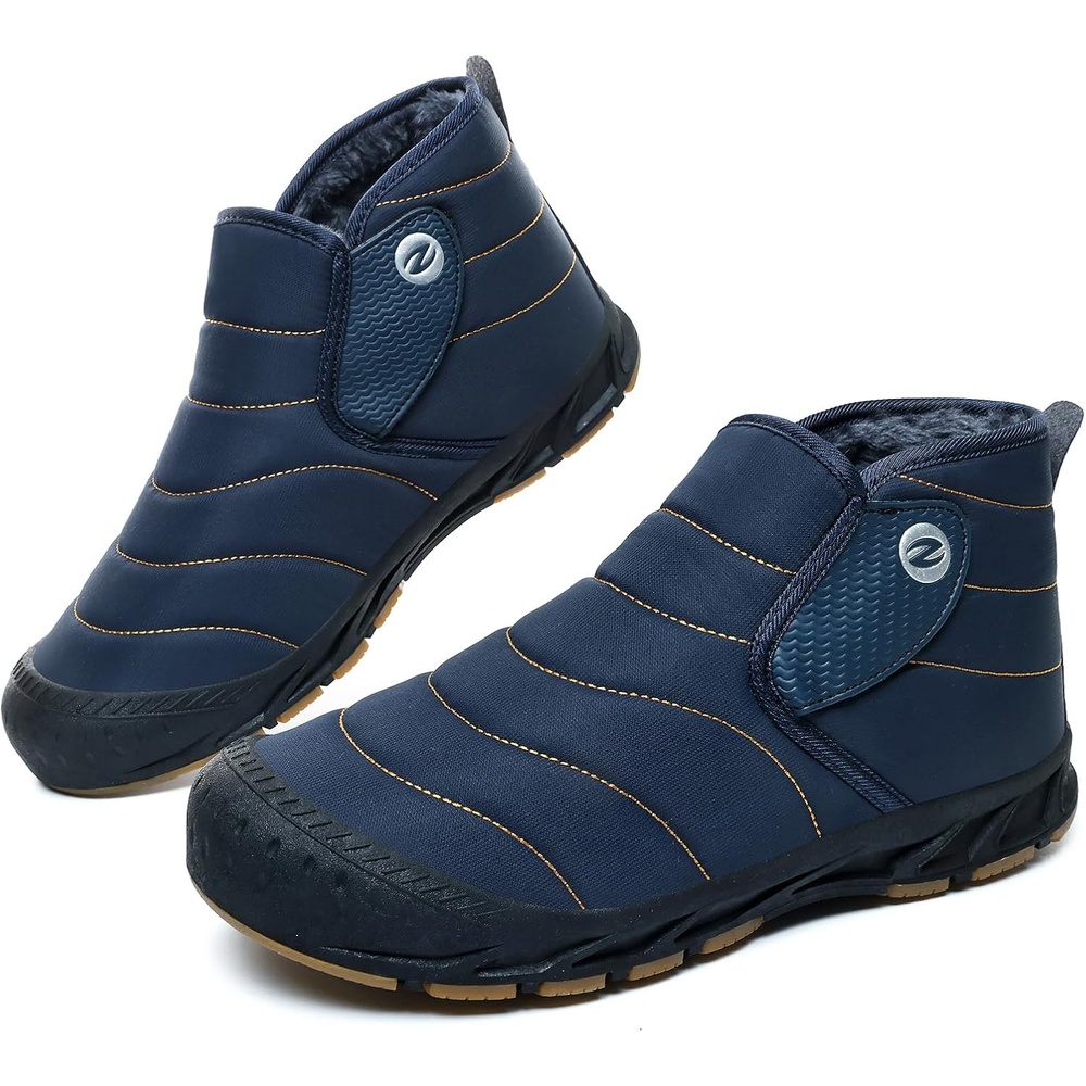 image:imageMens Snow Boots Winter Velcro Water Resistant Fur Lined Slip On Ankle BootDarkblue