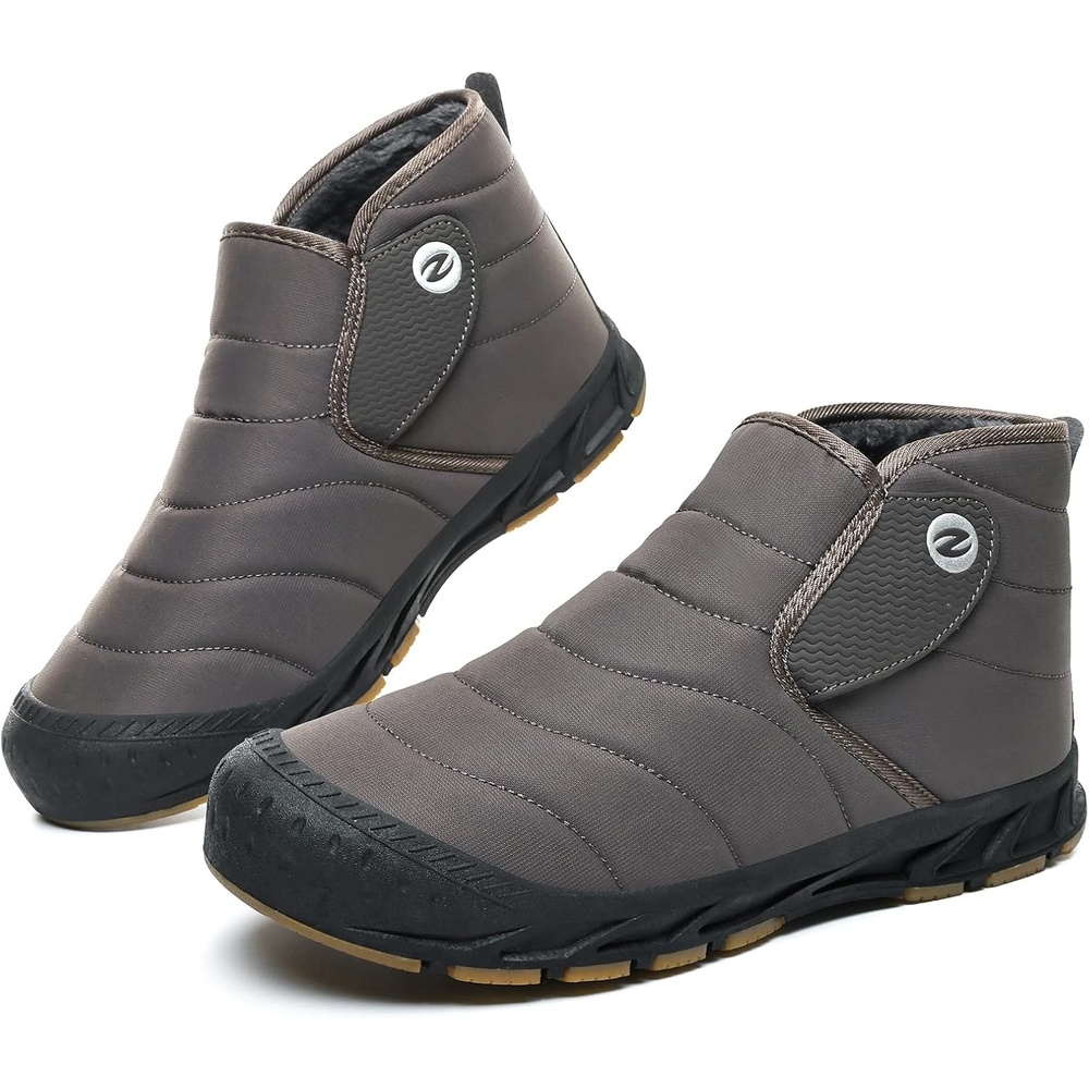 image:imageMens Snow Boots Winter Velcro Water Resistant Fur Lined Slip On Ankle BootDarkbrown