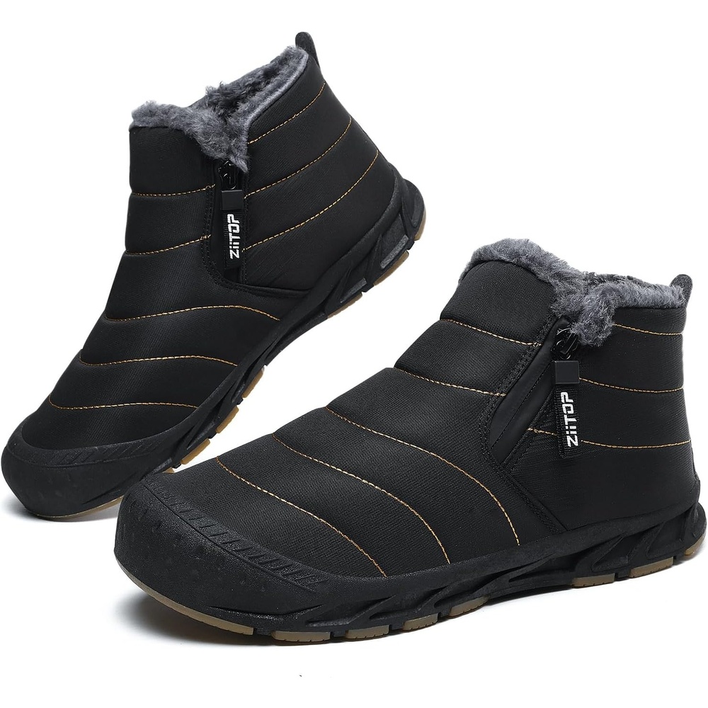 image:imageziitop Snow Boots Mens Waterproof Winter Boots Fur Lined Warm Ankle BootsBlack