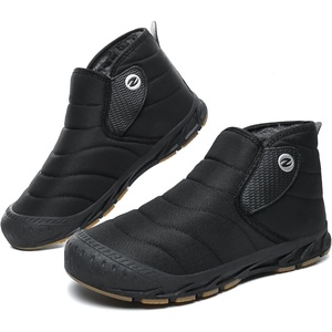 Mens Snow Boots Winter Velcro Water Resistant Fur Lined Slip On Ankle Boot(Allblack)