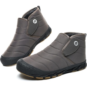 Mens Snow Boots Winter Velcro Water Resistant Fur Lined Slip On Ankle Boot(Darkbrown)