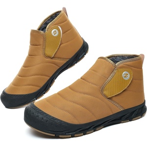Mens Snow Boots Winter Velcro Water Resistant Fur Lined Slip On Ankle Boot(Yellow)