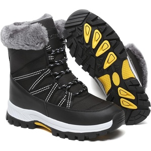 Womens Snow Boots Warm Fur Lined Winter Boots Mid Calf Waterproof Anti Slip(Black)