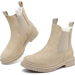 Womens Winter Chelsea Boots Warm Faux Fur Lined Chunky Lug Ankle Booties(Apricot)
