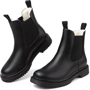 Womens Winter Chelsea Boots Warm Faux Fur Lined Chunky Lug Ankle Booties(Black/White)