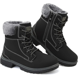 ziitop Womens Winter Boots Waterproof Snow Boots Fur Lined Lace Up Side Zip(Black)