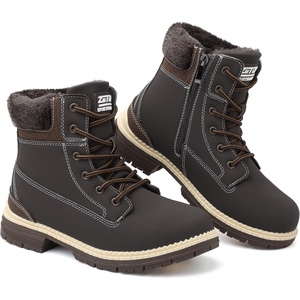 ziitop Womens Winter Boots Waterproof Snow Boots Fur Lined Lace Up Side Zip(Brown)