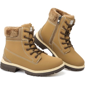 ziitop Womens Winter Boots Waterproof Snow Boots Fur Lined Lace Up Side Zip(Camel)