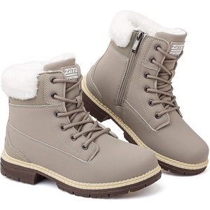 ziitop Womens Winter Boots Waterproof Snow Boots Fur Lined Lace Up Side Zip(Grey)