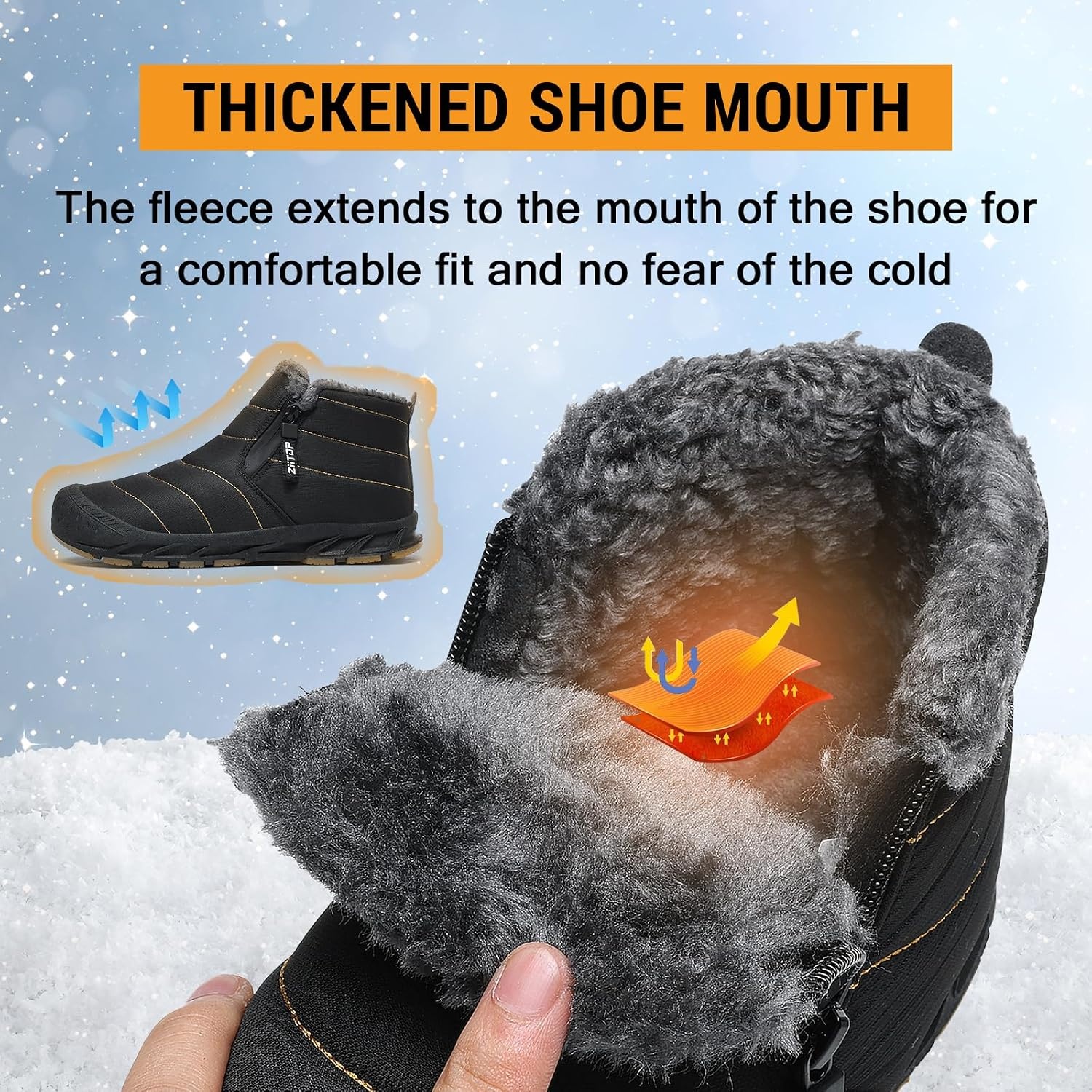 image:imageziitop Snow Boots Mens Waterproof Winter Boots Fur Lined Warm Ankle BootsBlack