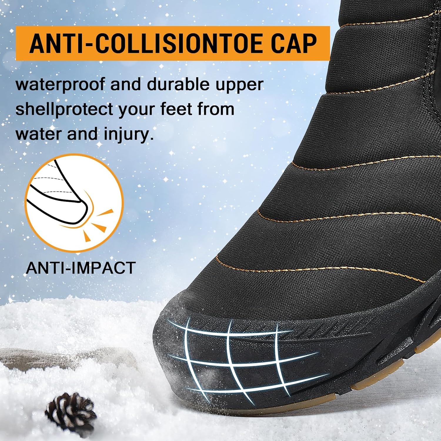 image:imageziitop Snow Boots Mens Waterproof Winter Boots Fur Lined Warm Ankle BootsBlack