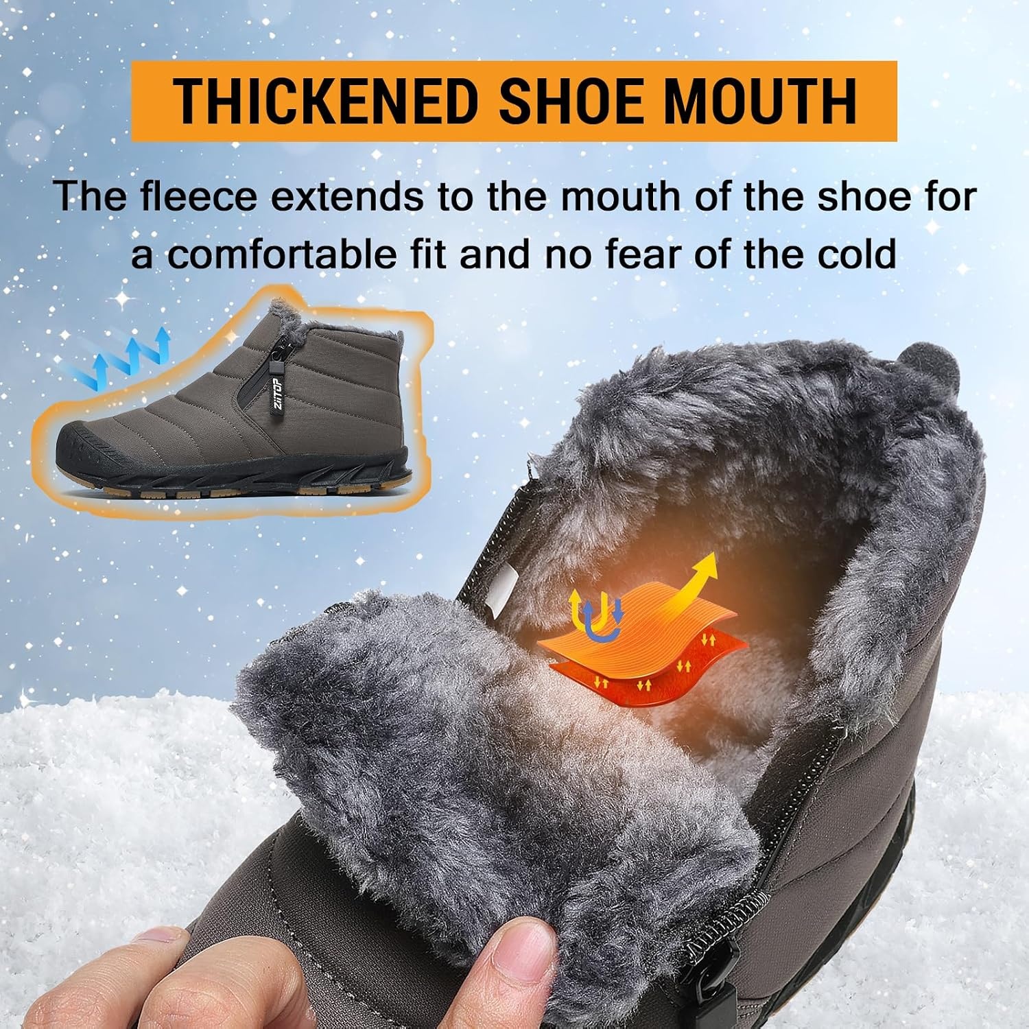 image:imageziitop Snow Boots Mens Waterproof Winter Boots Fur Lined Warm Ankle BootsDark Brown