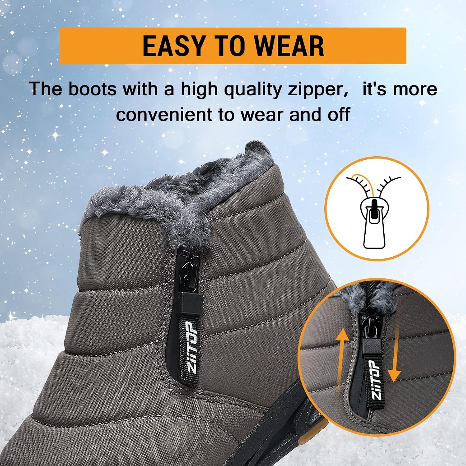 image:imageziitop Snow Boots Mens Waterproof Winter Boots Fur Lined Warm Ankle BootsDark Brown