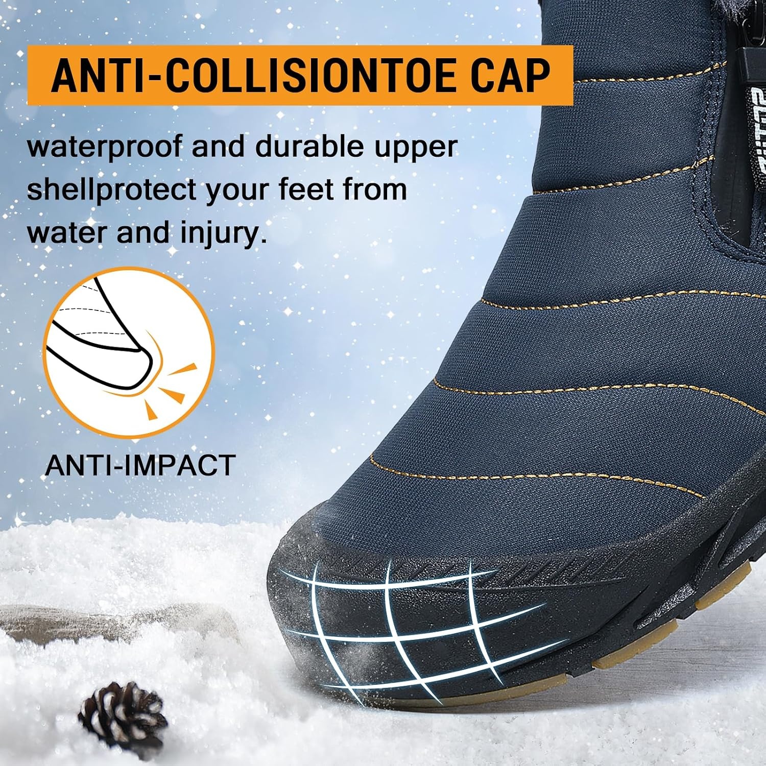 image:imageziitop Snow Boots Mens Waterproof Winter Boots Fur Lined Warm Ankle BootsNavy