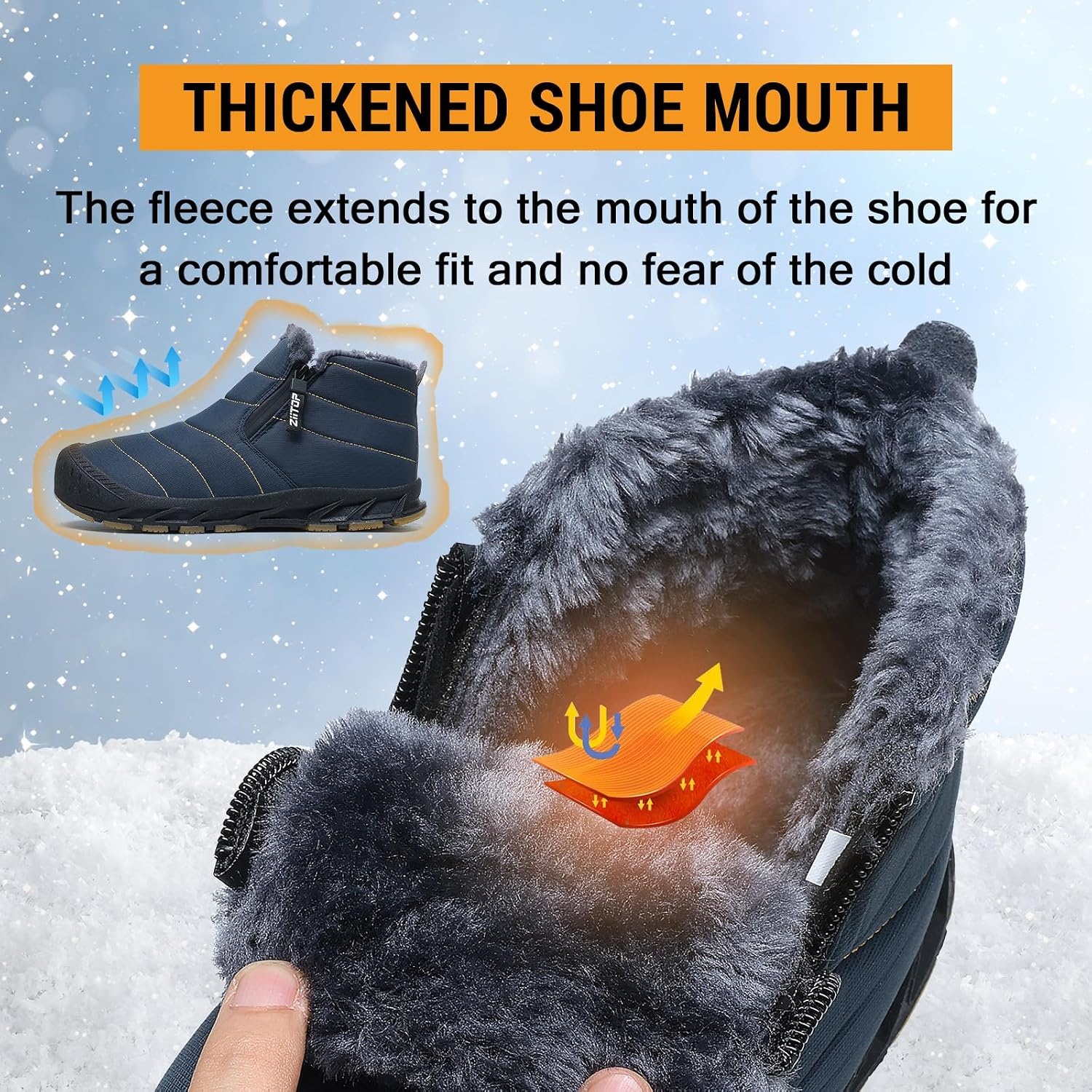 image:imageziitop Snow Boots Mens Waterproof Winter Boots Fur Lined Warm Ankle BootsNavy
