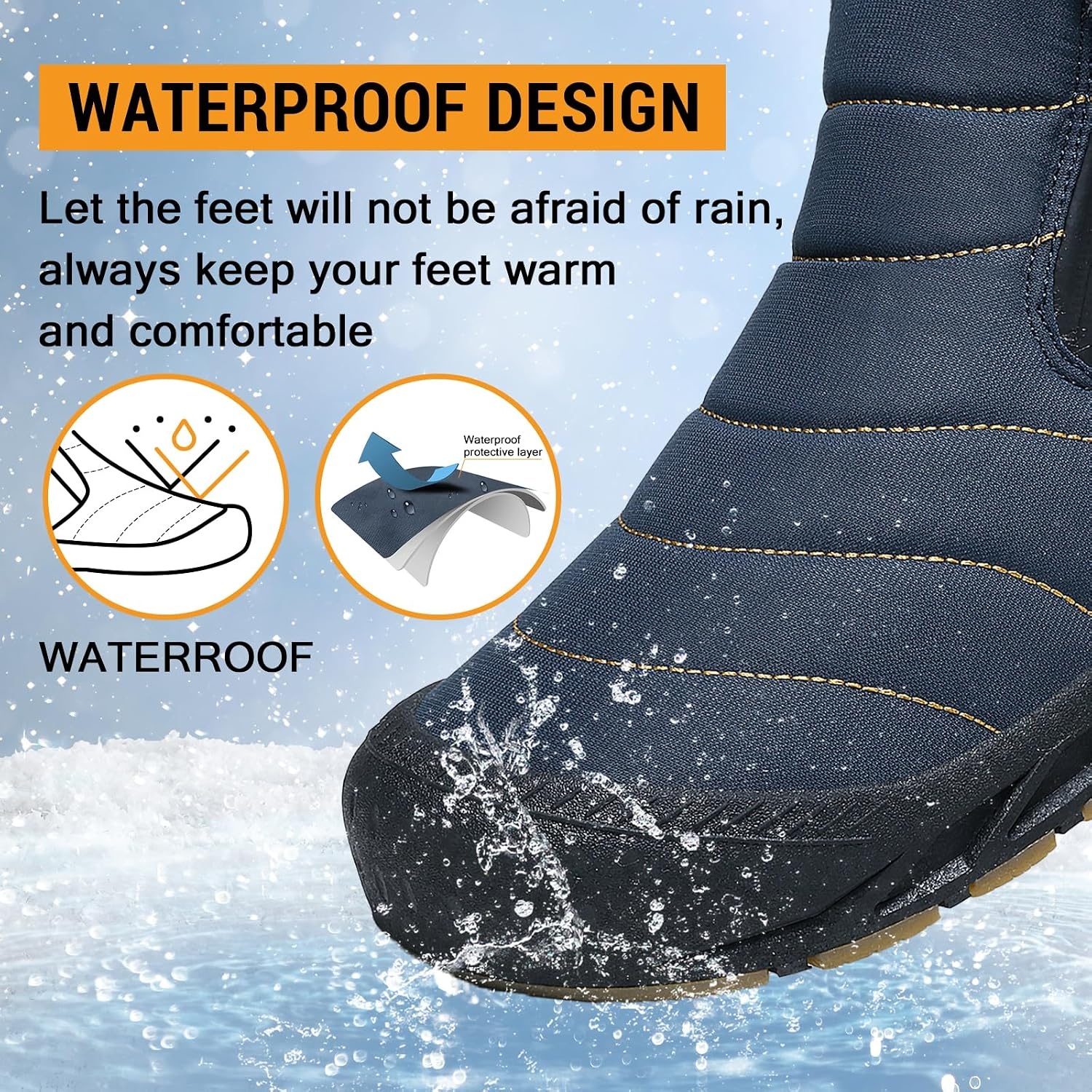 image:imageziitop Snow Boots Mens Waterproof Winter Boots Fur Lined Warm Ankle BootsNavy