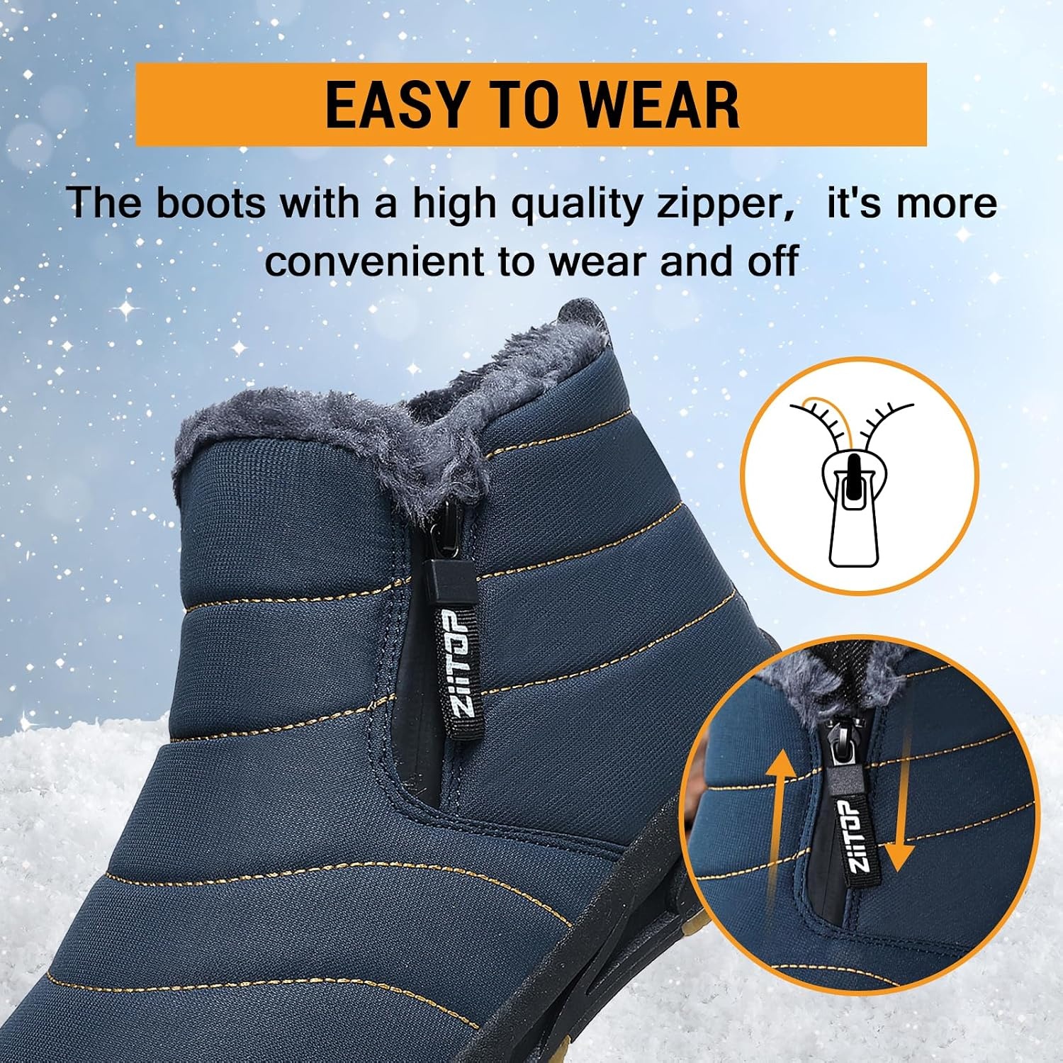 image:imageziitop Snow Boots Mens Waterproof Winter Boots Fur Lined Warm Ankle BootsNavy