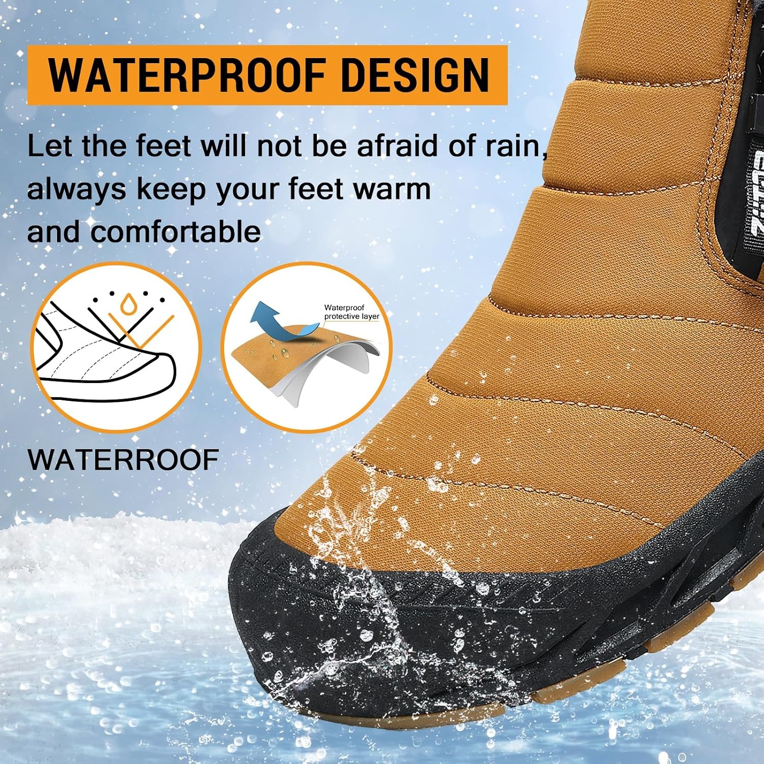 image:imageziitop Snow Boots Mens Waterproof Winter Boots Fur Lined Warm Ankle BootsYellow