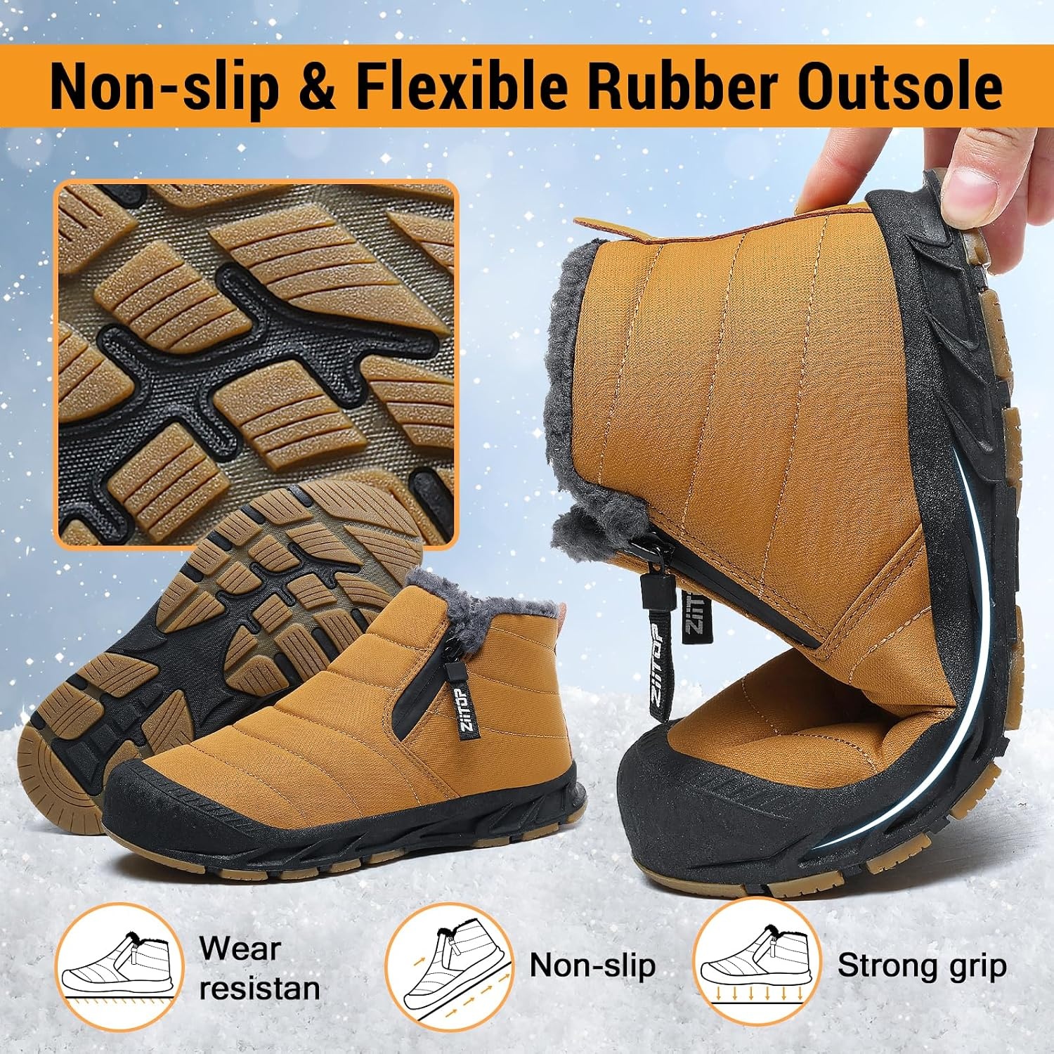 image:imageziitop Snow Boots Mens Waterproof Winter Boots Fur Lined Warm Ankle BootsYellow