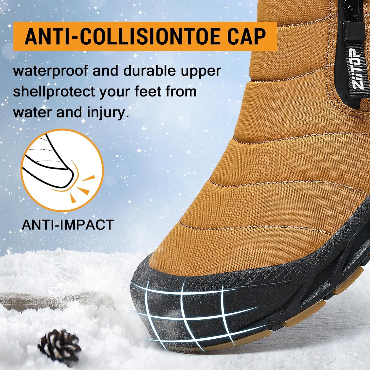 image:imageziitop Snow Boots Mens Waterproof Winter Boots Fur Lined Warm Ankle BootsYellow