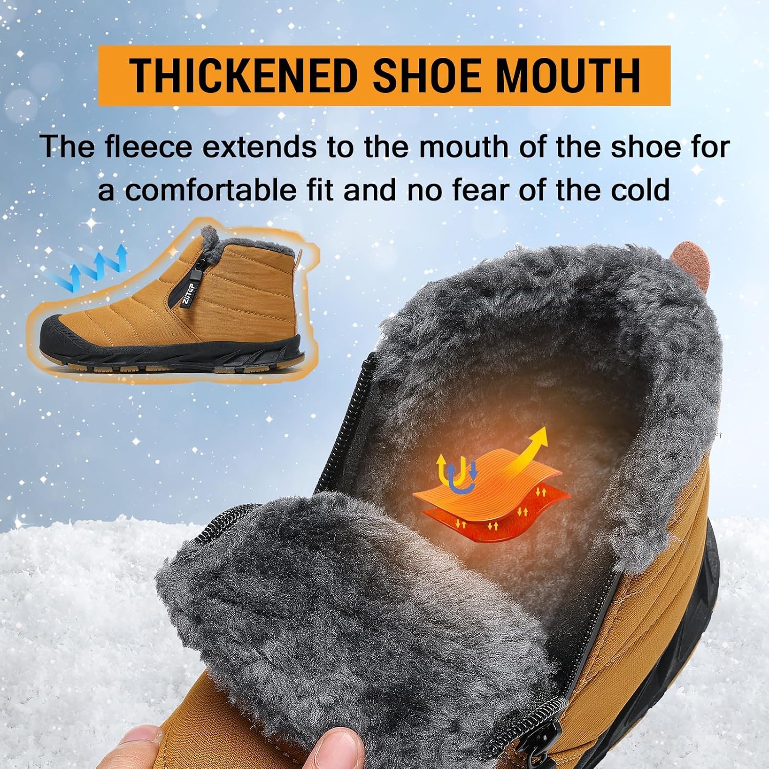 image:imageziitop Snow Boots Mens Waterproof Winter Boots Fur Lined Warm Ankle BootsYellow